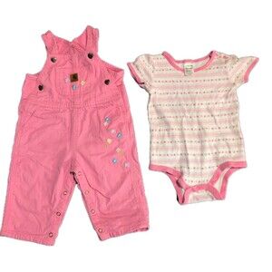 Carhartt Denim Baby Overalls 12 Months Pink Heart Buttons Clean Cute Pictures